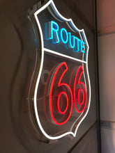 Lade das Bild in den Galerie-Viewer, &quot;Route 66&quot; LED Signs/ USA, als einseitge Wand-/ Hängeversion aus &quot;Neon-Flex&quot;, ~ 520 x 540 x 20 mm
